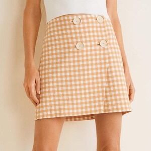 Mango MNG Suit Yellow Gingham Check Button Front Mini Skirt Mustard White M